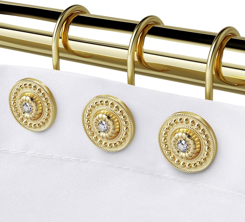 iToplin Gold Shower Hooks & Rings Set of 12 - Rust Proof Metal Decorative Hangers for Bathroom Shower Curtain Rod - Image 1
